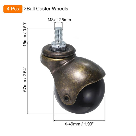 Two Inch Ball Caster Wheels With 360 Degree Swivel Rotation Heavy Duty Plastic Build designed for carts, featuring M8 threaded stem.