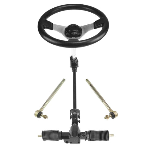 Go Kart Steering Wheel And Rack Pinion Kit 270mm 10.6 Inch Wheel 330mm 13 Inch Rack Adjustable Shaft And Tie Rod End Assembly