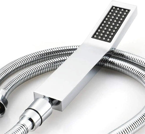 Top Shelf Wall Mounted Square Shower Head Pumping Out Serious High Pressure Power With Three Killer Spray Settings Crafted From Pure Lead Free Brass And Coated In A Scratch Resistant Silver Shell For A Straight Up Great Refresh, showcasing a sleek chrome finish and flexible hose.