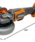 18 Volt Brushless Cordless 4 1 2 Inch Paddle Switch Angle Grinder Power Tool displayed with dimensions for reference.