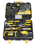 198 Piece Household Tool Kit With Plastic Toolbox, Pro Grade Chrome Finish Tools For Homeowners And DIY Enthusiasts open view.