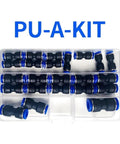 Sweet High Quality Boxed Pneumatic Fitting Kit With Straight Push Plastic Connectors For 4Mm 6Mm 8Mm 10Mm 12Mm Pu Tubes Featuring Ninja Valves 100 Piece C Kit Perfect For Tough Diy Projects And Air Compressor Gear No Dumps In Your Face. Boxed nylon push connectors arranged in tray.
