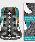 Back view of 70L Hiking And Camping Backpack For Outdoor Adventures with breathable back panel and mesh shoulder straps