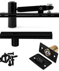 Hidden Pivot Door Hinge For Secret Doors, 360 Degree Rotation, Heavy Duty 304 Stainless Steel Bookcase Hinges, Invisible Pivot Door Hardware, Black Finish, Adjustable for thick doors over 40mm, image showing components and screws