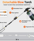 Heavy Duty Propane Weed Torch With 30 Inch Long Arm Flamethrower showing adjustable flame, ergonomic handle and burner head.