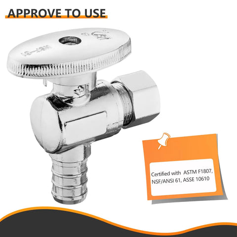10 Pack Lead-Free Brass Angle Stop Valves 1/2 Inch PEX-B Inlet To 3/8 Inch OD Compression Outlet For DIY Home Plumbing Crimp Rings Or Stainless Clamps Compatible, approved valve