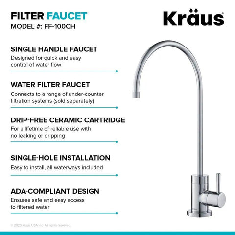 Purita Lead-Free Kitchen Water Filter Faucet with chrome finish, single handle, and drip-free ceramic cartridge, ADA-compliant design.