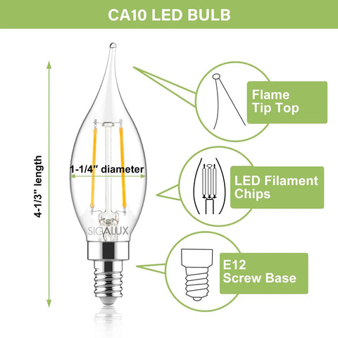 18 Pack Dimmable Candelabra LED Bulbs 40W Equivalent E12 Base CA10 Flame Tip Daylight 5000K 300 Lumens For Chandeliers