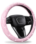 Cute As Heck Pink Steering Wheel Cover With Diamond Bling And Smooth Leather Grip, fitting 15 inch wheels and showcasing stylish design.