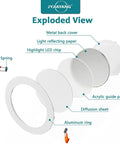 Exploded view of 6 Inch LED Recessed Light With Junction Box 12W 900LM Dimmable Can Lights 5CCT Adjustable 2700K To 5000K