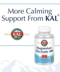 Bottle of KAL Magnesium Glycinate 400 dietary supplement with 180 tablets for daily use.