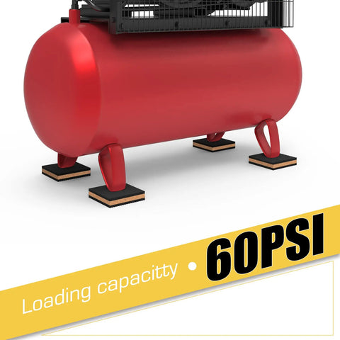 Heavy Duty Rubber And Cork Vibration Isolation Pads Four Pack Six Inch under a red air compressor for noise control.