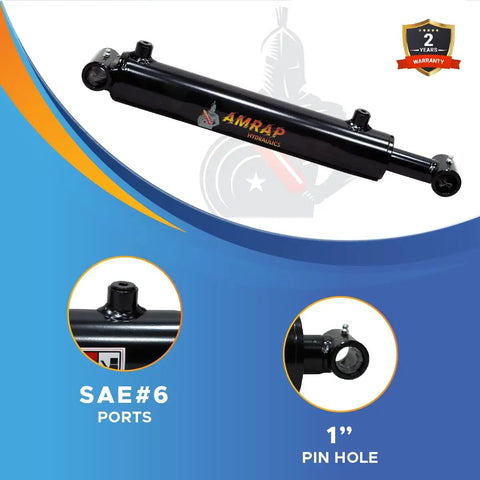 Two By Twelve Hydraulic Cylinder With 2 Inch Bore And 12 Inch Stroke Double Acting Welded Cross Tube SAE6 Ports 3500 PSI Rated Built Tough For Lifting And Pressing 9420 LB Load Capacity front view