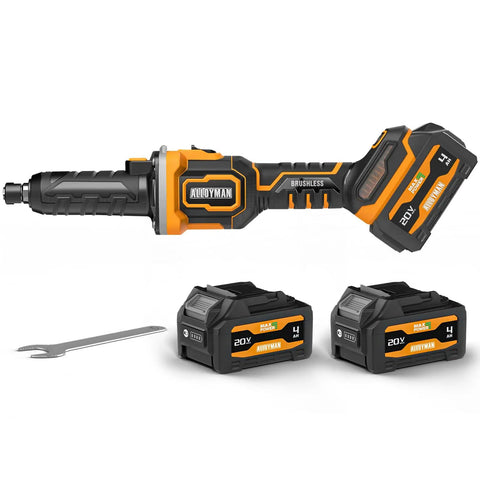 Cordless Die Grinder Kit With 20V Brushless Motor And One Quarter Inch Collet Three Speed Control 13K 19K 25K RPM Includes Two 4Ah Batteries And Charger Beefy Power For Metal Grinding Polishing Deburring And Weld Cleanup
