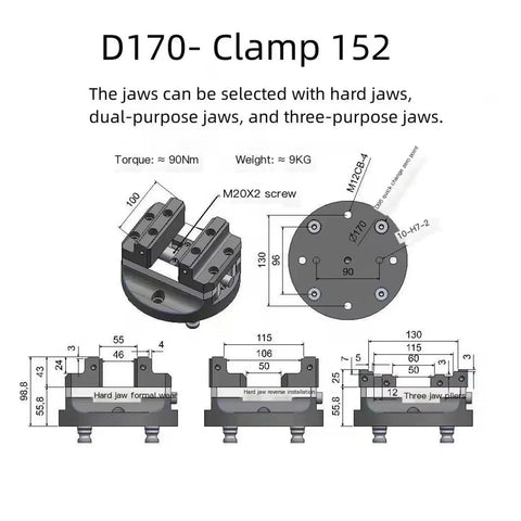 Self-Centering Vise With Mounting Plate For Quick Clamping And Tightening On A Workbench, Heavy Duty Bench Vise For Pipes And Round Materials, No-Fuss Operation After Sanding, 1 Piece. technical drawing of self-centering vise with mounting plate
