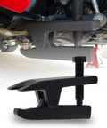 Heavy Duty Ball Joint Separator Tool With Expandable Fork for pulling tie rods, featuring robust steel forks beneath vehicle.