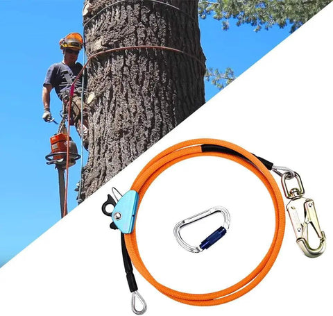 2 Pack Steel Wire Core Flipline Kit 1/2 Inch By 8 Feet For Tree Climbing Lanyard with arborist using gear on tree