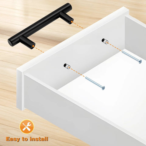 5 Pack Black Stainless Steel Cabinet Pulls T Bar Handles For Kitchen Cabinets And Drawers, 4 Inch Overall Length, installation