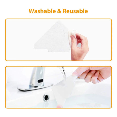 Hands holding Double Sided Rug Tape And Reusable Rug Stopper Set, demonstrating washability under running water.