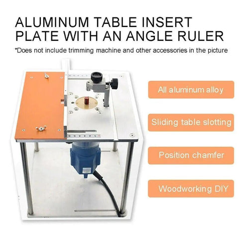 Rock Solid Aluminum Router Table Insert With Easy Peasy Flip Miter Guide For Solid Wood Milling And Rip Through Precise Cuts On Any Custom Workbench Board Station - Aluminum table insert with angle ruler showcasing precise design.