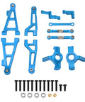 Aluminum Upgrade Kit For 1/16 Scale RC Truck Front And Rear Suspension Arms, Pro Grade Steering Knuckles And Hubs, R168Z Bearings, Fits MJX Hyper GO H16BM H16GT H16DR 16208 16209 16210, Blue, showing all components in blue finish