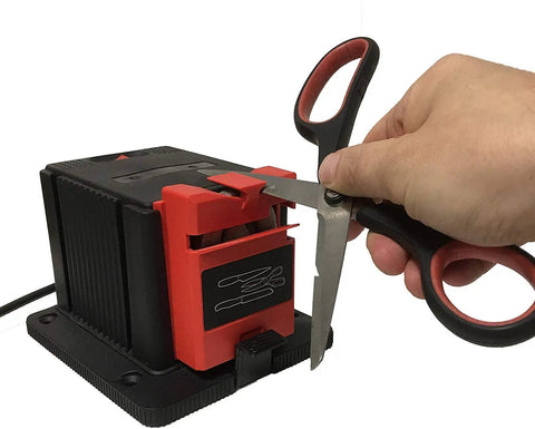 Using All In One Sharpening Station For Knives, Chisels And High Speed Steel Drill Bits Electric Multitask Sharpener on scissors