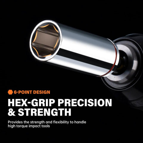 6-point design socket from Forty Seven Piece One Quarter Inch Drive Socket Set With Deep And Shallow Sockets Beefy SAE 5/32 To 9/16 And Metric 4 To 15mm 6 Point CR V Alloy Steel Heavy Duty Auto Repair Tool Kit In Durable Molded Case.