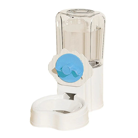 Automatic Pet Water Dispenser And Food Feeder Combo With Leakproof Wide Mouth Jar Easy Screw Mount For Cages keeps your furkids fully quenched all day long, clear water bottle with blue cap.
