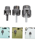 Heavy Duty 3 Piece Pvc Pipe Thread Cutting Set For Electric Drill Internal And External Threader Kit Fits 1/2 3/4 And 1 Inch Pipes showing three pipe threaders.