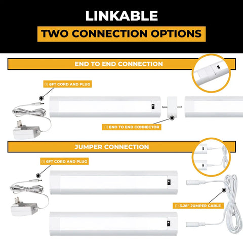 Hand Wave Motion Under Cabinet Lights Kit Dimmable Plug In LED Light Bar 12 Inch 6 Pack White Finish 3500K Soft Neutral Touchless