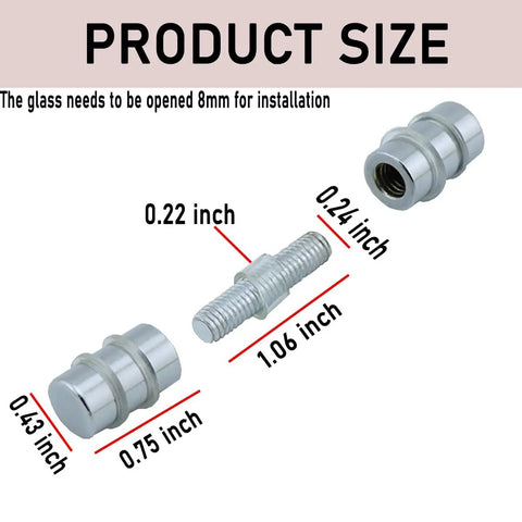 Heavy Duty Glass Shelf Pins With Double Head Design And Antislip Washers For Furniture Showcases showing dimensions of 0.22 to 1.06 inches.