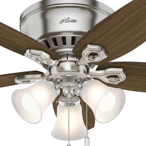 42 Inch Indoor Ceiling Fan With LED Lights, Low Profile Flush Mount, Pull Chain Control, Five Blades, Brushed Nickel Finish