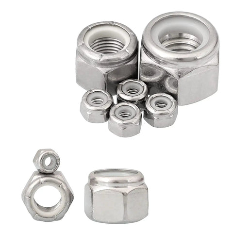 175 Pcs Nylon Insert Lock Nuts Set In 9 Sizes 316 Stainless Steel Hex Nylon Insert Locknuts for Bolts shown in various sizes