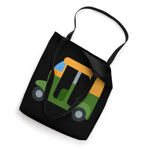 Hella Rad Auto Rickshaw Tote Bag Featuring A Dope Tuk Tuk Street Print Lightweight Cotton Canvas Crossbody Sling viewed from above.