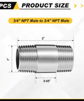 Heavy Duty Stainless Steel 304 Pipe Fittings Three Quarter Inch NPT Male To Three Quarter Inch NPT Male Two Inch Nipple Cast Pipe Fittings
