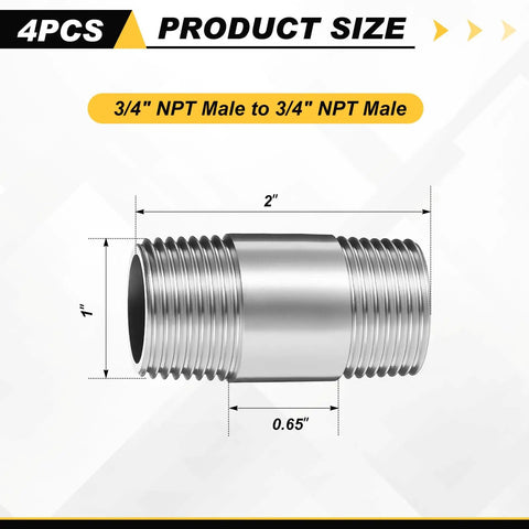 Heavy Duty Stainless Steel 304 Pipe Fittings Three Quarter Inch NPT Male To Three Quarter Inch NPT Male Two Inch Nipple Cast Pipe Fittings