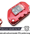 Jeep Wrangler Red TPU Flip Key Fob Cover For JL JLU Rubicon Wagoneer Gladiator JT Sahara, durable protector for flip-type key fob.