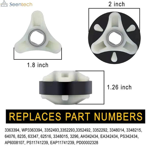 Seentech metal core motor coupling kit: front view tri-arm hub; round black drive disk; housing with black band.