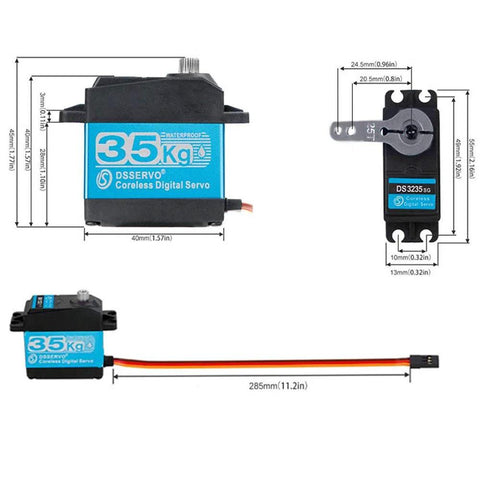 Front view of ZOSKAY 35kg blue coreless digital servo with metal gear