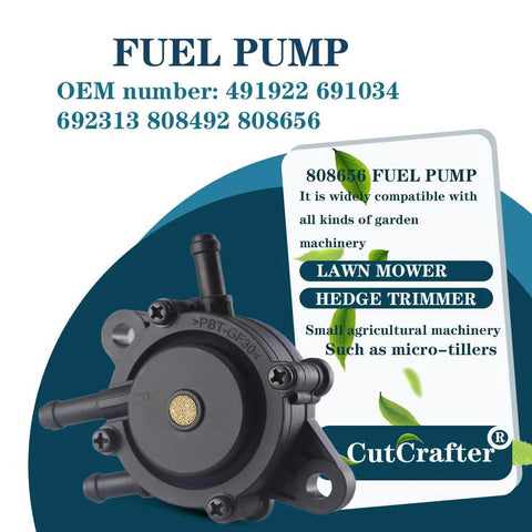 Fuel Pump 808492 808656 For Kohler 17HP 25HP Engines with tool-free install, black durable diaphragm in front view