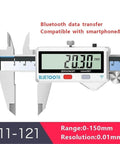 Digital Caliper 0.01mm with Bluetooth data transfer, stainless steel, measuring 20.30mm, versatile measurement capabilities.