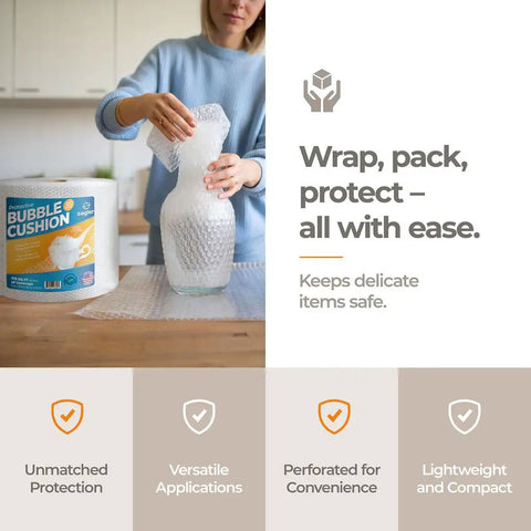 Person using 12 Inch Wide Bubble Cushioning Wrap Roll For Packing And Moving, 175 Feet Long, Perforated Every 12 Inches, Clear