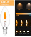 Flicker Flame E12 Base Candelabra Bulbs C35 Flame Tip Crystal Clear Glass With Orange Glow For Halloween Decor 1800K comparison chart