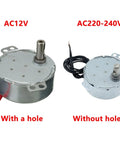 Image showing Built Tough Synchronous Motor AC 12V 220V 50Hz 60Hz options with and without holes for appliances.