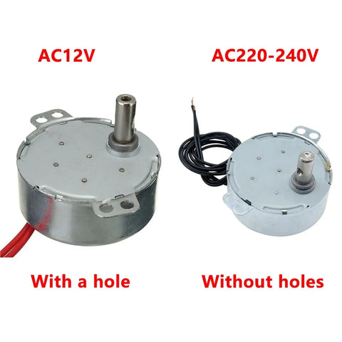 Image showing Built Tough Synchronous Motor AC 12V 220V 50Hz 60Hz options with and without holes for appliances.