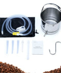 304 Grade Stainless Steel Enema Bucket Kit For Home Colon Cleansing 1.5 L Capacity With Silicone Tube Four Nozzles Dust Bag And Manual Coffee Enema Kit Easy To Use. Stainless steel bucket with tube, nozzles, bag, manual and coffee beans