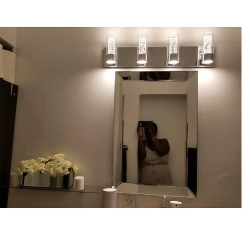 Led Vanity Lighting Fixture For Bathroom With Champagne Bubble Crystal Shades In Chrome Finish Dope Modern 4 Light Bar Vanity Light