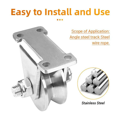 Two Pack V Groove Wheel Pulley Blocks 1.26 Inch Stainless Steel Silent Pulley Rock Solid Gate Rollers With Duplex Bearing, side view.