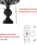 Close-up of Dope Black Metal Wire Cage Ceiling Light With Pull Chain, showing adjustable direction bulb holder and diagram.