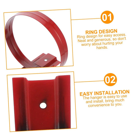 Wall Fire Extinguisher Rack Mount Holder Iron Bracket Easy To Install No Fuss Setup, red ring design, and easy installation shown.